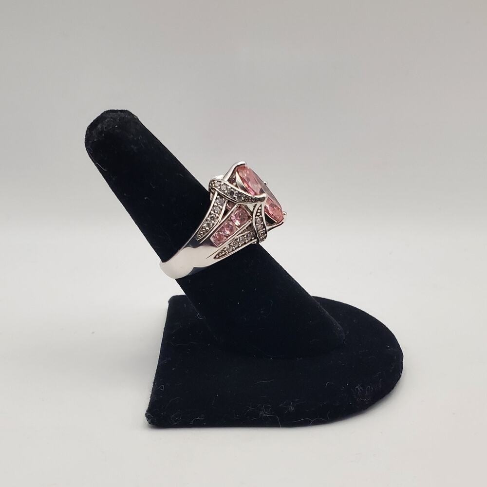 DK Sterling Silver 925 Pink Kunzite & Clear CZ Stone Ring - Size 7 - Picture 2 of 14